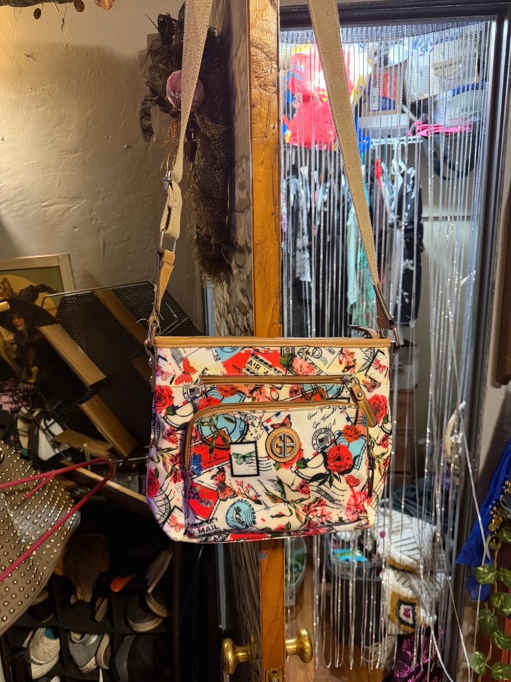 GG Floral Crossbody Bag in Cream and Red